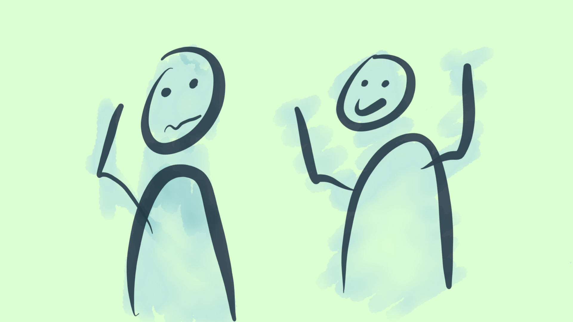 Illustration of two people in conversation. The person on the left looks confused.