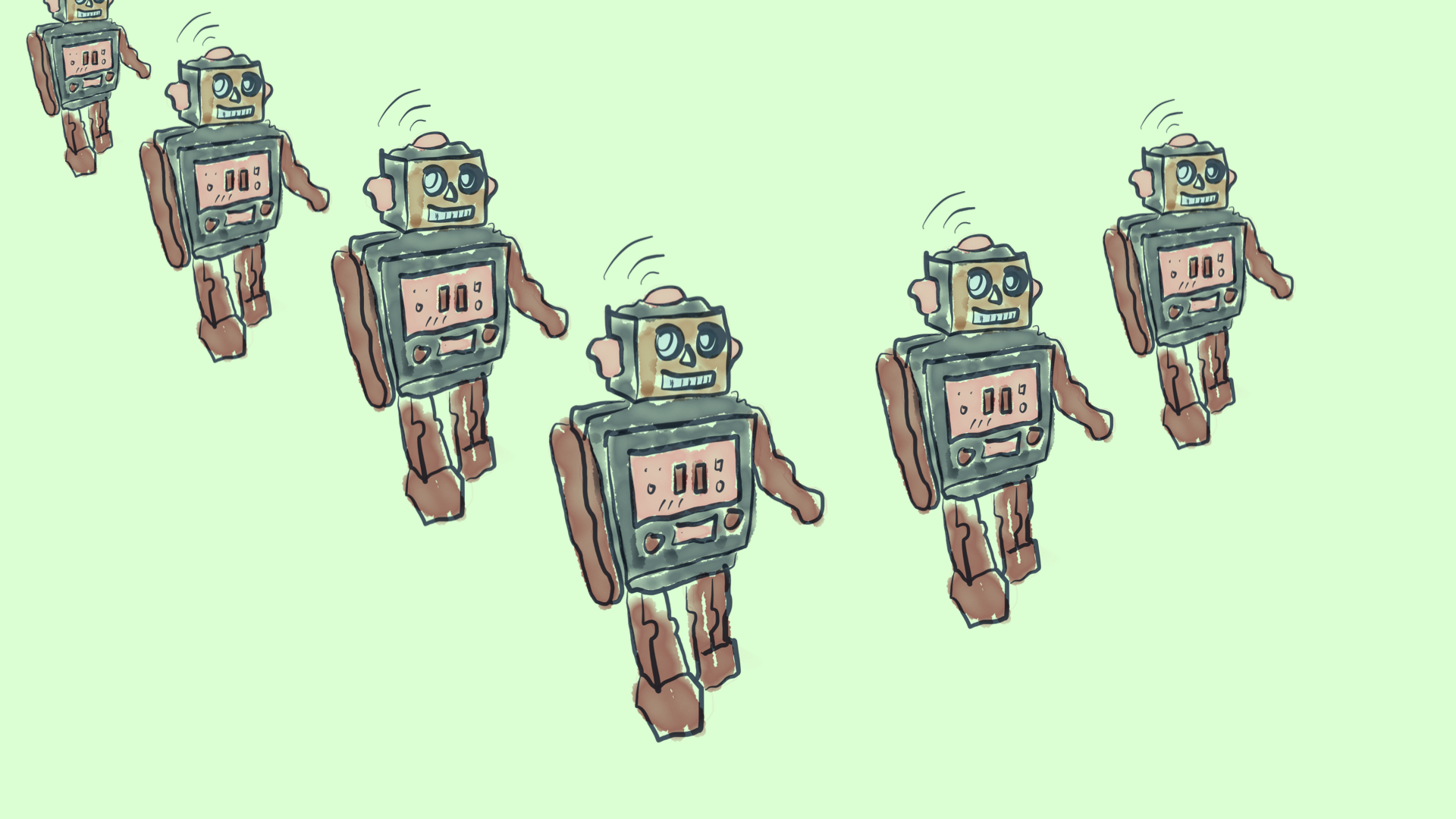 An army of little robot toys.